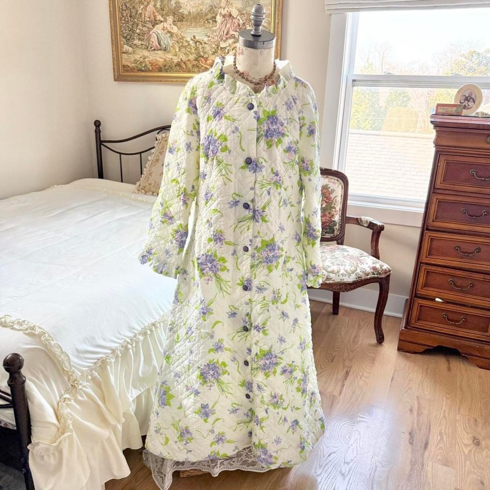 70s quilted floral house dress‎ Barbizon size large